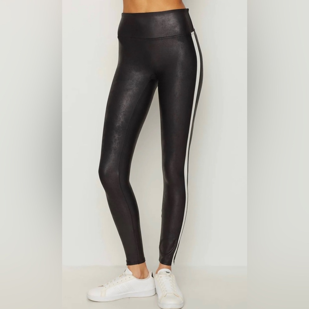 SPANX Faux Leather Black With Side Stripe NWT